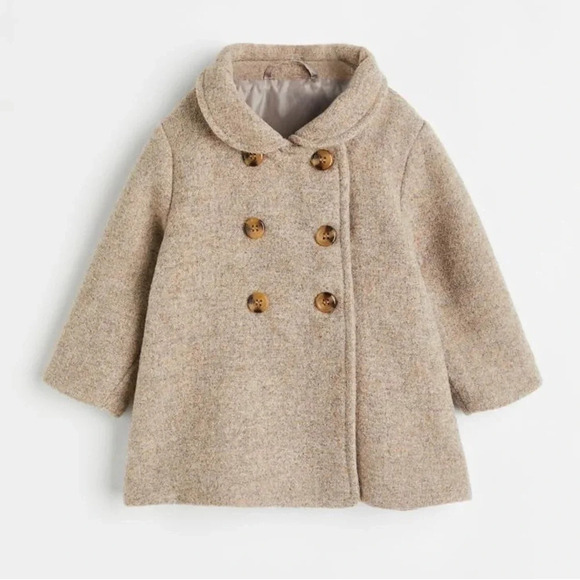 H&M Other - H&M kids coat wool jacket brown Taupe melange double breasted pockets collar